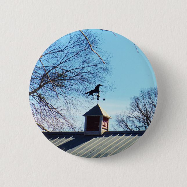 Badge Rond 5 Cm Cheval Vane Météo Ciel Bleu (Devant)