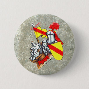 Badge Rond 5 Cm Chevalier sur l'art jaune rouge de cheval