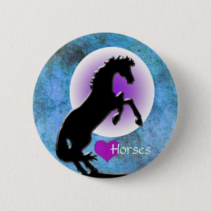 Badge Rond 5 Cm Chevaux de coeur V (bleu/vert)