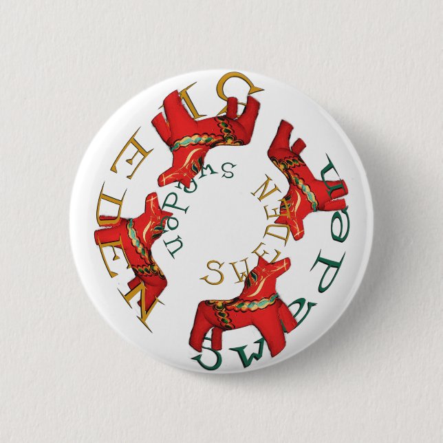 Badge Rond 5 Cm Chevaux de Dala de Suédois (Devant)