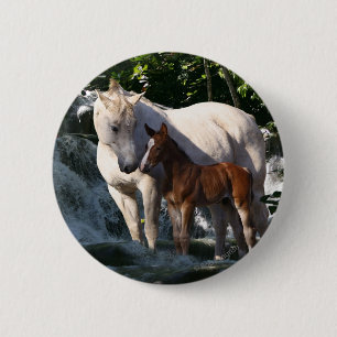 Badge Rond 5 Cm Chevaux d'imaginaire : Cascade