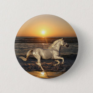 Badge Rond 5 Cm Chevaux d'imaginaire : Coucher du soleil