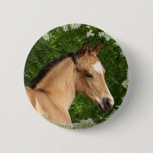 Badge Rond 5 Cm Chevaux d'imaginaire : Fleurs