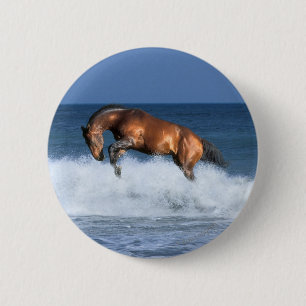 Badge Rond 5 Cm Chevaux d'imaginaire : Selle Francais et mer