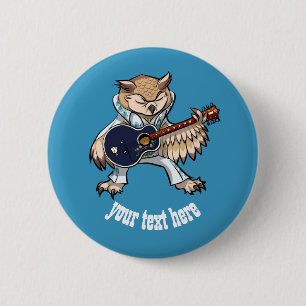 Badge Rond 5 Cm Chevêche de guitare rock-roll en caricature en co
