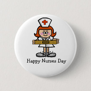 Badge Rond 5 Cm Cheveux femelles de rouge d'infirmière