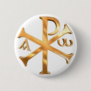 Badge Rond 5 Cm Chi-Rho d'or