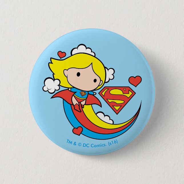 Badge Rond 5 Cm Chibi Supergirl Flying Rainbow (Devant)