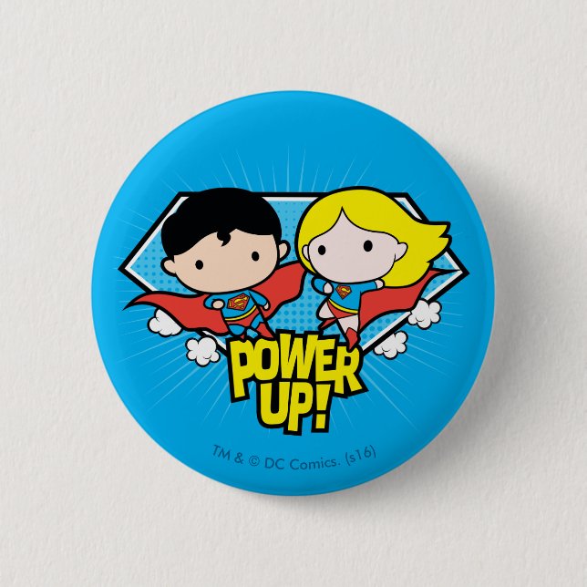 Badge Rond 5 Cm Chibi Superman & Chibi Supergirl Power Up! (Devant)