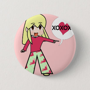 Badge Rond 5 Cm Chibi Valentine Hearts
