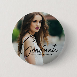 Badge Rond 5 Cm Chic Graduation Photo manuscrite Script superposit