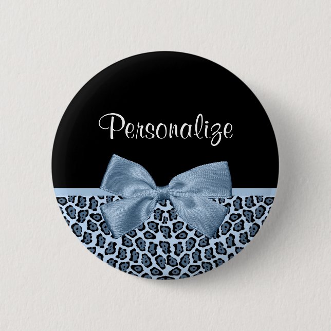 Badge Rond 5 Cm Chic Jaguar Imprimer Bleu Clair Bow Avec Nom (Devant)