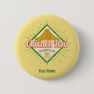 Badge Rond 5 Cm Chichen Itza Mexique Retro Maya Vintage Yucatan