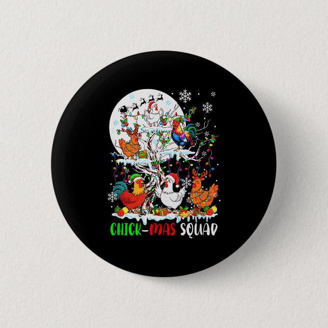Badge Rond 5 Cm Chick Squad Xmas Group Santa Elf Chickens On Tree  (Devant)