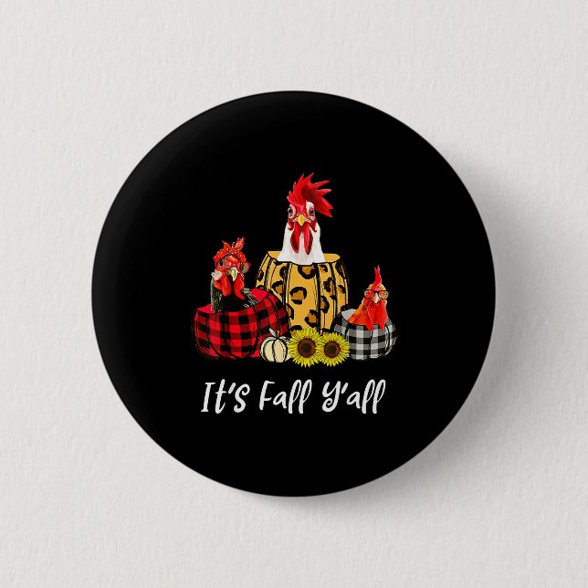 Badge Rond 5 Cm Chicken It's Fall Y'all Leopard Pumpkin Autumn Tha (Devant)