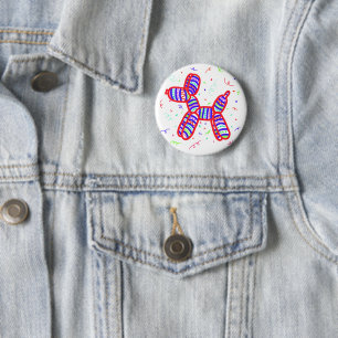 Badge Rond 5 Cm Chien à ballon avec bouton Confetti