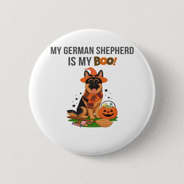 Badge Rond 5 Cm Chien à pointer germanique - Halloween Moon Si (Devant)