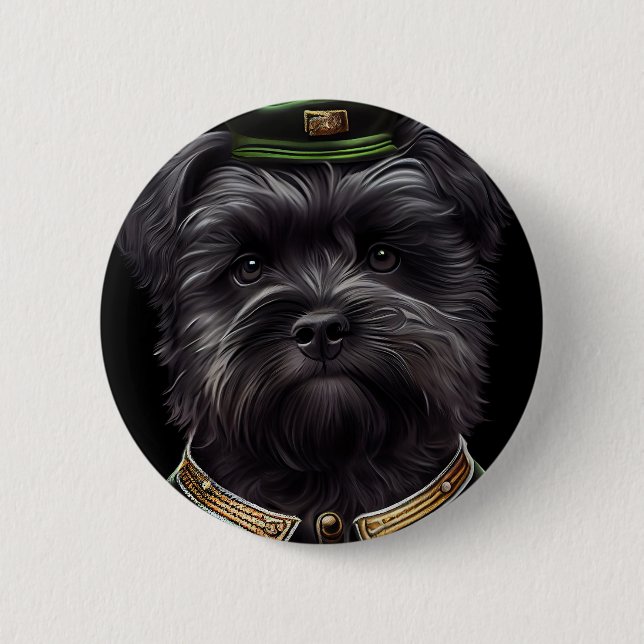 Badge Rond 5 Cm Chien Affenpinscher en Robe de la Saint Patrick (Devant)