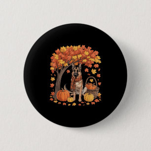Badge Rond 5 Cm Chien berger allemand Écharpe d'automne Citrouille