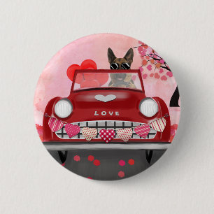 Badge Rond 5 Cm Chien Berger Allemand Voiture avec coeurs Saint-Va