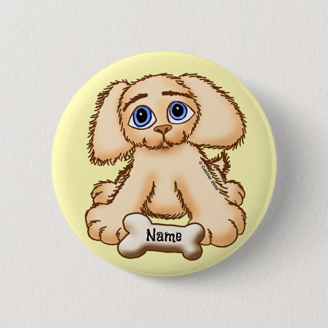 Badge Rond 5 Cm Chien chiot os (Devant)