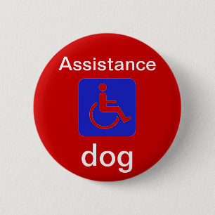 Badge Rond 5 Cm chien d'aide avec le bouton handicapé de symbole