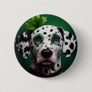 Badge Rond 5 Cm Chien dalmate en tenue de la Saint Patrick