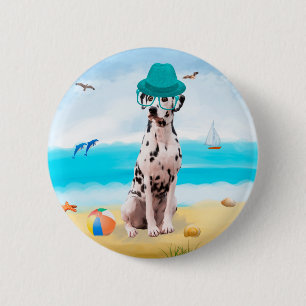 Badge Rond 5 Cm Chien dalmate sur la plage
