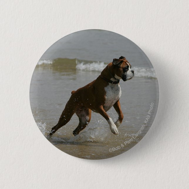 Badge Rond 5 Cm Chien de boxeur dans l'eau (Devant)