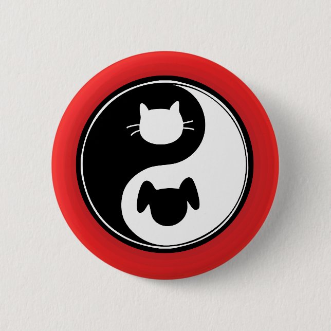 Badge Rond 5 Cm Chien de chat de Yin Yang (Devant)