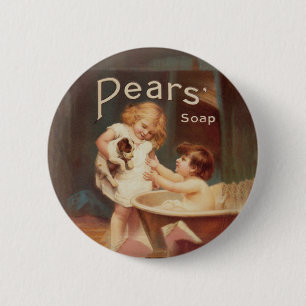 Badge Rond 5 Cm Chien de manchon prenant un bain, vintage, antique