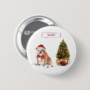 Badge Rond 5 Cm Chien de Noël drôle avec arbre