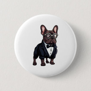 Badge Rond 5 Cm Chien de taureau français à Tuxedo portant des lun