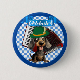 Badge Rond 5 Cm Chien de Vienne Oktoberfest avec bouton d'accordéo