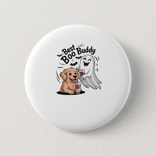 Badge Rond 5 Cm Chien et fantôme buvant du vin. T-shirt classique