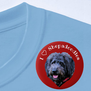 Badge Rond 5 Cm Chien I Love Shepadoodles Bouton rouge et blanc
