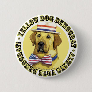 Badge Rond 5 Cm Chien jaune Démocrate. Bouton