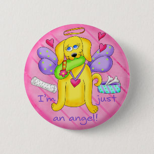 Badge Rond 5 Cm Chien jaune d'or avec chaussure