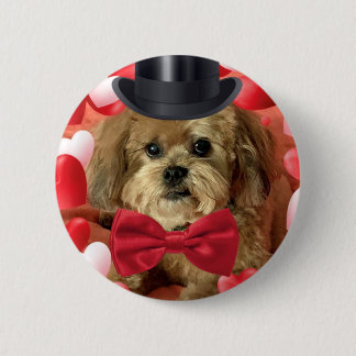 Badge Rond 5 Cm Chien mignon aux coeurs Valentin