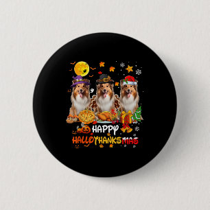 Badge Rond 5 Cm Chien Shetland Sheepdog Happy Halloween Thanksgivi