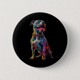 Badge Rond 5 Cm Chien Tatouages Pitbull Tatoué Colorful Chien Tato