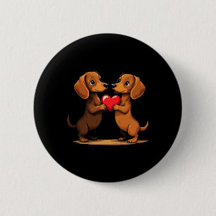 Badge Rond 5 Cm Chien Teckel Charmant Cœur Pour La Saint-Valentin