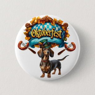Badge Rond 5 Cm Chien Wiener de l'Oktoberfest
