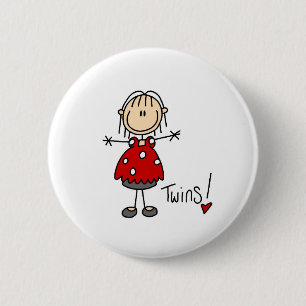 Badge Rond 5 Cm Chiffre de bâton attendant des jumeaux