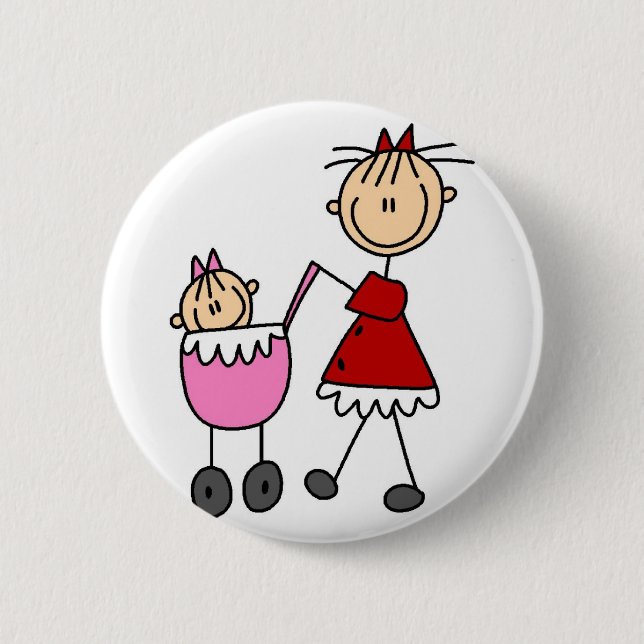 Badge Rond 5 Cm Chiffres bouton de bâton de maman et de bébé (Devant)