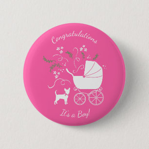 Badge Rond 5 Cm Chihuahua Baby shower fille rose chien