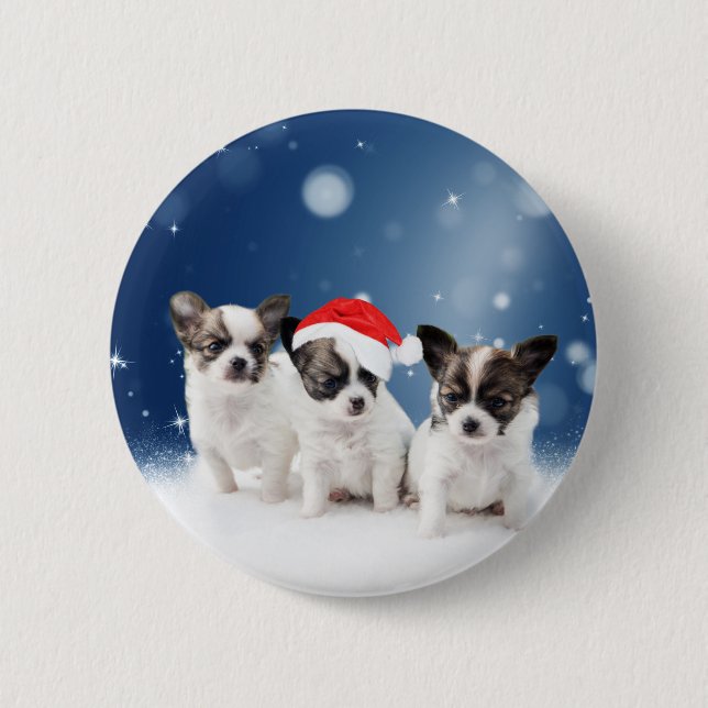 Badge Rond 5 Cm Chihuahua Chiuppies mignonnes avec Noël du Père No (Devant)