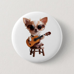 Badge Rond 5 Cm chihuahua mignon jouant de la guitare classique de