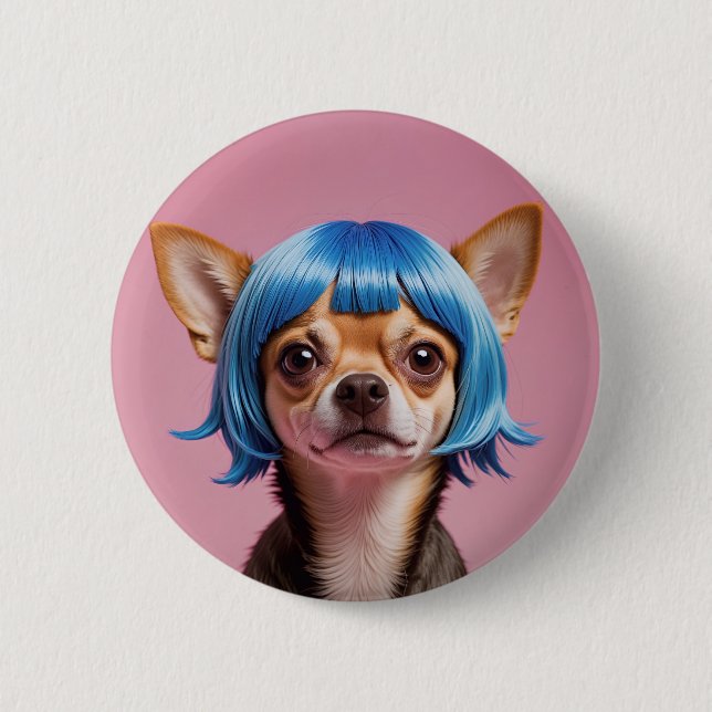 Badge Rond 5 Cm Chihuahua wig (Devant)