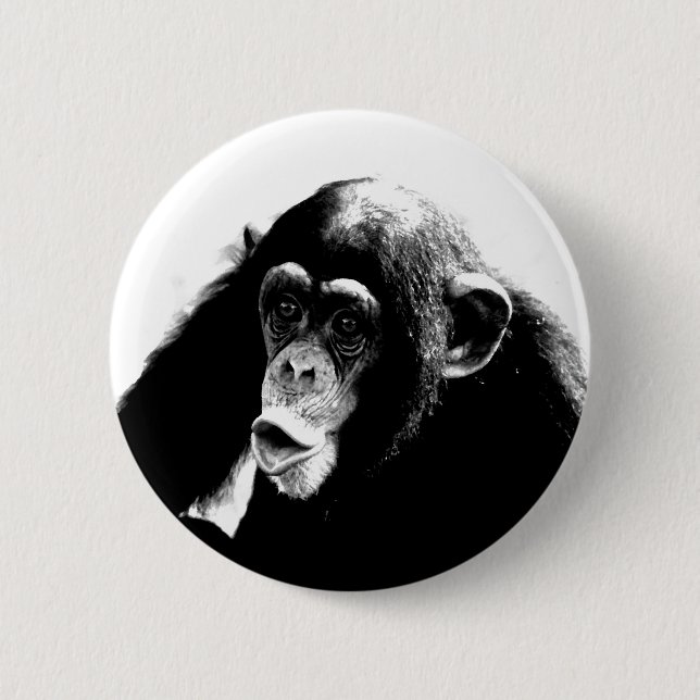 Badge Rond 5 Cm Chimpanzé noir blanc (Devant)
